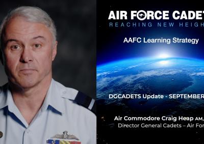 Screenshot of DGCADETS-AF update video and includes image of Reaching New Heights learning strategy
