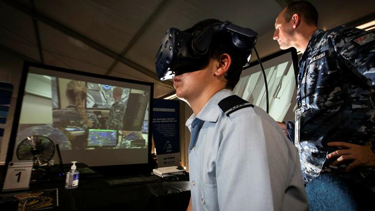 Australian Air Force Cadet experiences an Air Force virtual reality 
