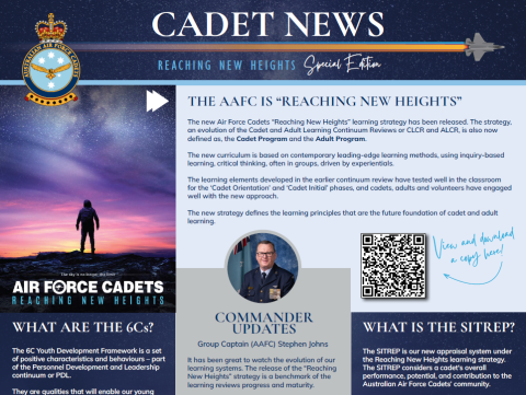 Thumbnail image of the top half of the Reaching New Heights special edition of AAFC Cadet News