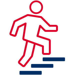 Character walking up the stairs
